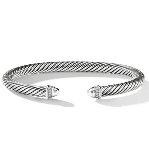 David Yurman 5mm Sterling Silver Classic Cable Diamond Bangle Bracelet